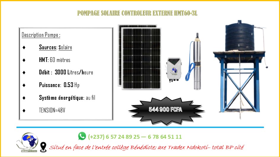 Pompe solaire + système énergétique 60 mètres 3000 litres par heures